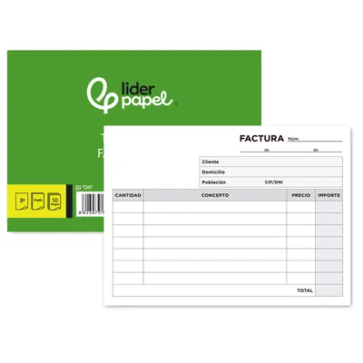 LIDERPAPEL Talonario Liderpapel Facturas 8º Original y Copia T247 Apaisado Sin I.v.a