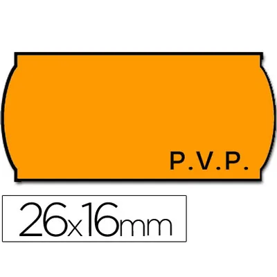 METO Etiquetas Meto Onduladas 26X16 MM Pvp ADH.2 Fluor Naranja Rollo 1200 Etiquetas