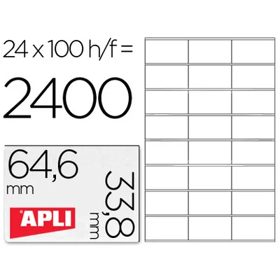 APLI Etiqueta Adhesiva Apli 1263 Tamaño 64,6X33,8 MM Fotocopiadora Laser Ink-jet Caja con 100 Hojas DIN A4