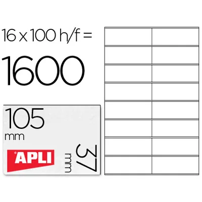 APLI Etiqueta Adhesiva Apli 1274 Tamaño 105X37 MM Fotocopiadora Laser Ink-jet Caja con 100 Hojas DIN A4