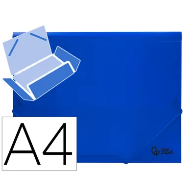 LIDERPAPEL Carpeta Liderpapel Gomas Tres Solapas Polipropileno DIN A4 Color Azul Translucido