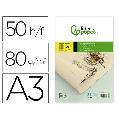 LIDERPAPEL Bloc Papel Milimetrado Liderpapel Encolado 297X420 MM 50 Hojas 80 G