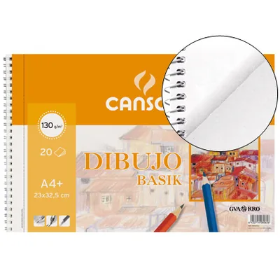 CANSON Bloc Dibujo Basik DIN A4+ Espiral 23 X 32.5 CM 20 Hojas Microperforado 2 Taladros