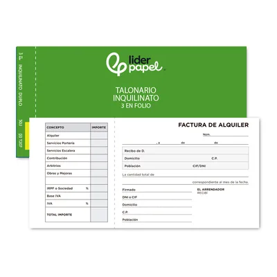 LIDERPAPEL Talonario Liderpapel Inquilinato 3/Fº Original y Copia T207 con Codiciones E I.v.a.