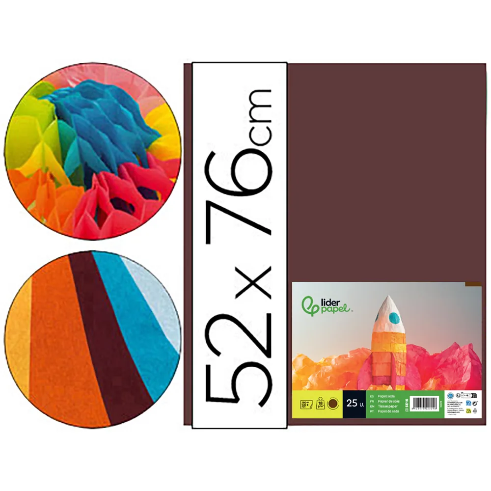Papel Seda Liderpapel Marron 52X76 CM 18 GR Paquete de 25 Hojas