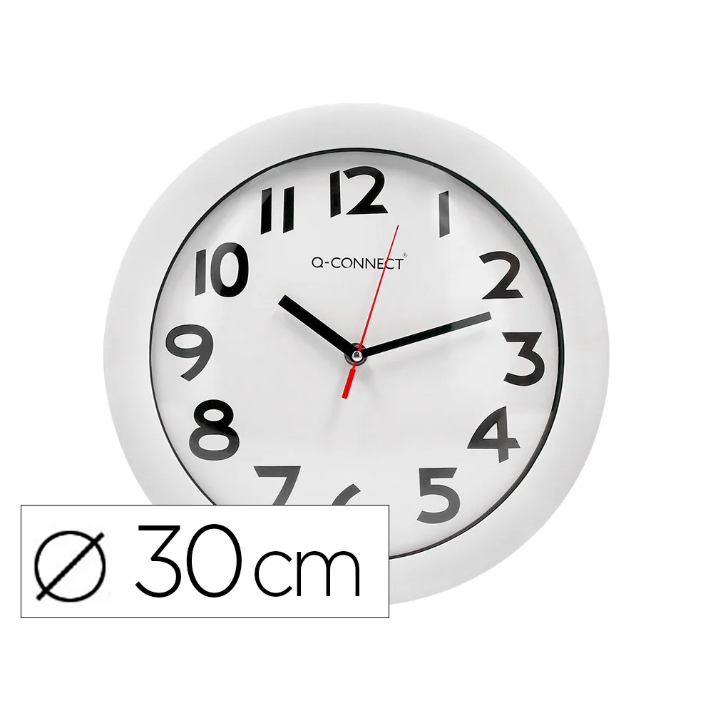 Reloj Q-Connect de Pared Plastico Oficina Redondo 30 CM Marco Blanco