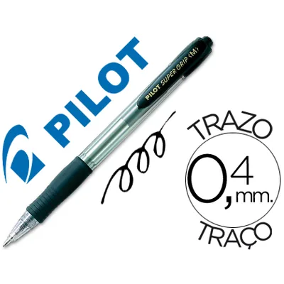PILOT Boligrafo Pilot Super Grip Negro Retractil Sujecion de Caucho Tinta Base de Aceite