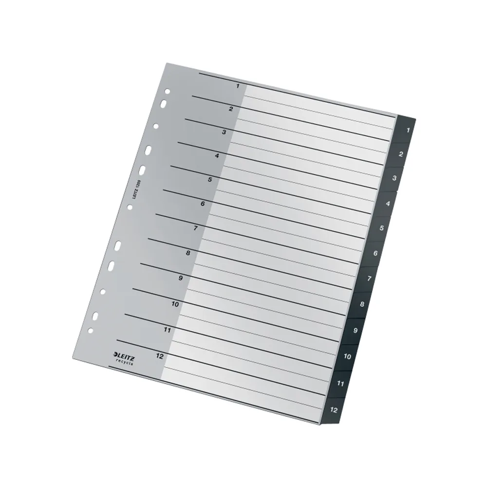 Separador Leitz Recycle Numerico 1-12 Polipropileno Reciclado DIN A4+ Multitaladro Color Negro