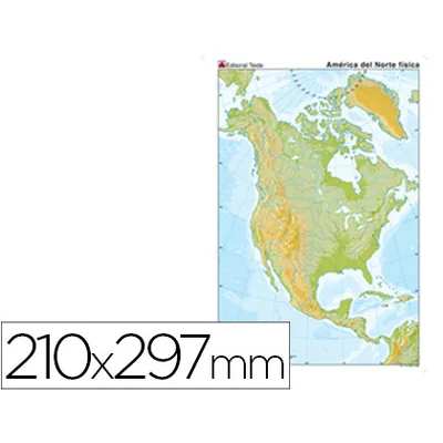 TEIDE Mapa Mudo Color DIN A4 America del Norte Fisico