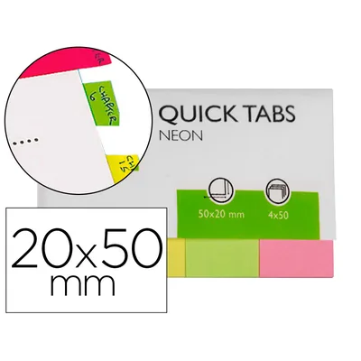 Q-CONNECT Banderitas Separadoras Q-Connect 20X50 MM Fluorescente Pack de 4 con 50 Hojas
