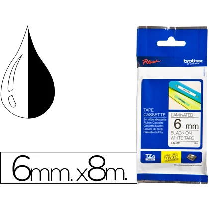 Cinta Brother TZE-211 Blanco-negro 6MM Longitud 8 M