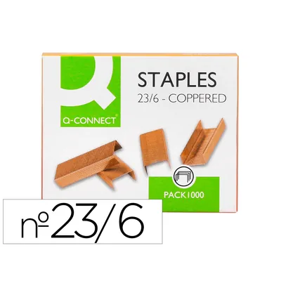 Q-CONNECT Grapas Q-Connect Nº 23/6 Cobreadas Caja de 1000 Unidades