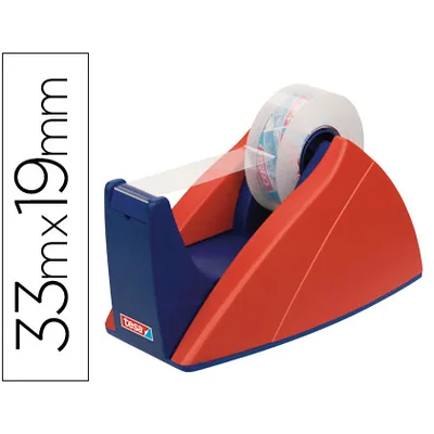 TESA Portarrollo Sobremesa Tesa con Cuchilla de Corte Recto para Cintas de 33 M Color Azul/rojo