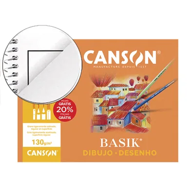 CANSON Papel Dibujo Basik 240X320 DIN A4 + 130 GR con Recuadro Minipack de 10 Hojas
