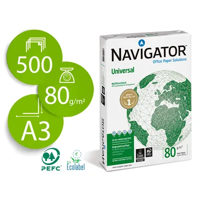 NAVIGATOR Papel Fotocopiadora Navigator DIN A3 80 Gramos Papel Multiuso Ink-jet y Laser Paquete de 500 Hojas
