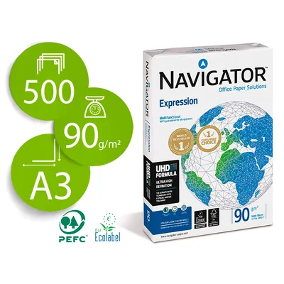 NAVIGATOR Papel Fotocopiadora Navigator DIN A3 90 Gramos Papel Multiuso Ink-jet y Laser Paquete de 500 Hojas