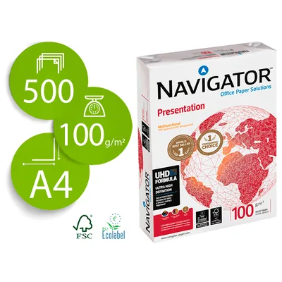 NAVIGATOR Papel Fotocopiadora Navigator DIN A4 100 Gramos Papel Multiuso Ink-jet y Laser Paquete de 500 Hojas