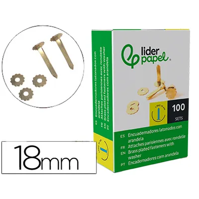 LIDERPAPEL Encuadernadores Liderpapel Latonados con Arandela 18 MM Caja de 100 Unidades