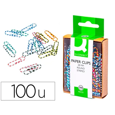 Q-CONNECT Clips Colores Rayados Q-Connect 28 MM Caja de 100 Unidades Colores Surtidos