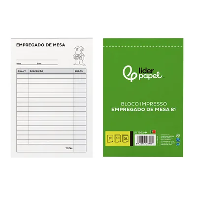 LIDERPAPEL Talonario Liderpapel Camarero Octavo Sin Iva 202 Duplicado Texto en Portugues