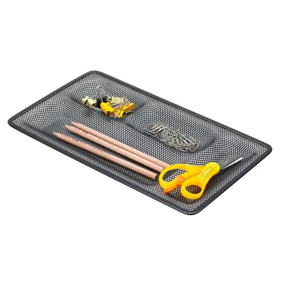 Q-CONNECT Organizador Sobremesa Bandeja Metalica Q-Connect Rejilla Negra con 4 Departamentos 315X20X175 MM