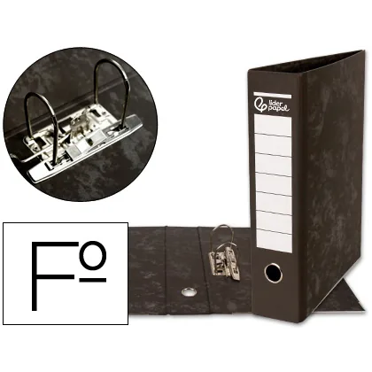 Archivador de Palanca Liderpapel Folio Carton Forrado Sin Rado Lomo 80MM Negro Compresor Metalico