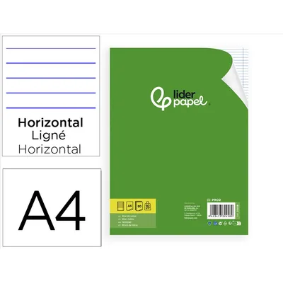LIDERPAPEL Bloc Notas Liderpapel Horizontal A4 80 Hojas 60G/M2 Encolado 4 Taladros Doble Margen Azul