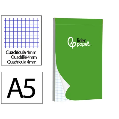 LIDERPAPEL Bloc Notas Liderpapel Cuadro 4MM A5 80 Hojas 60G/M2 Perforado