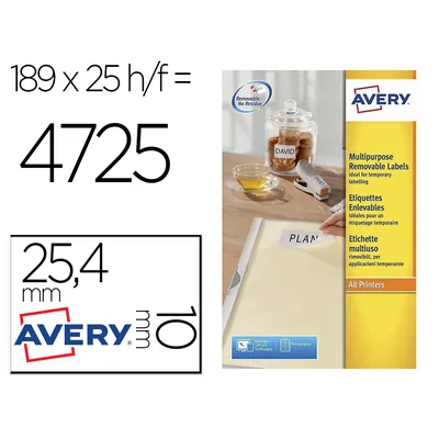 AVERY Etiqueta Adhesiva Avery Removible Tamaño 25,4X10 MM Caja de 4725 Unidades