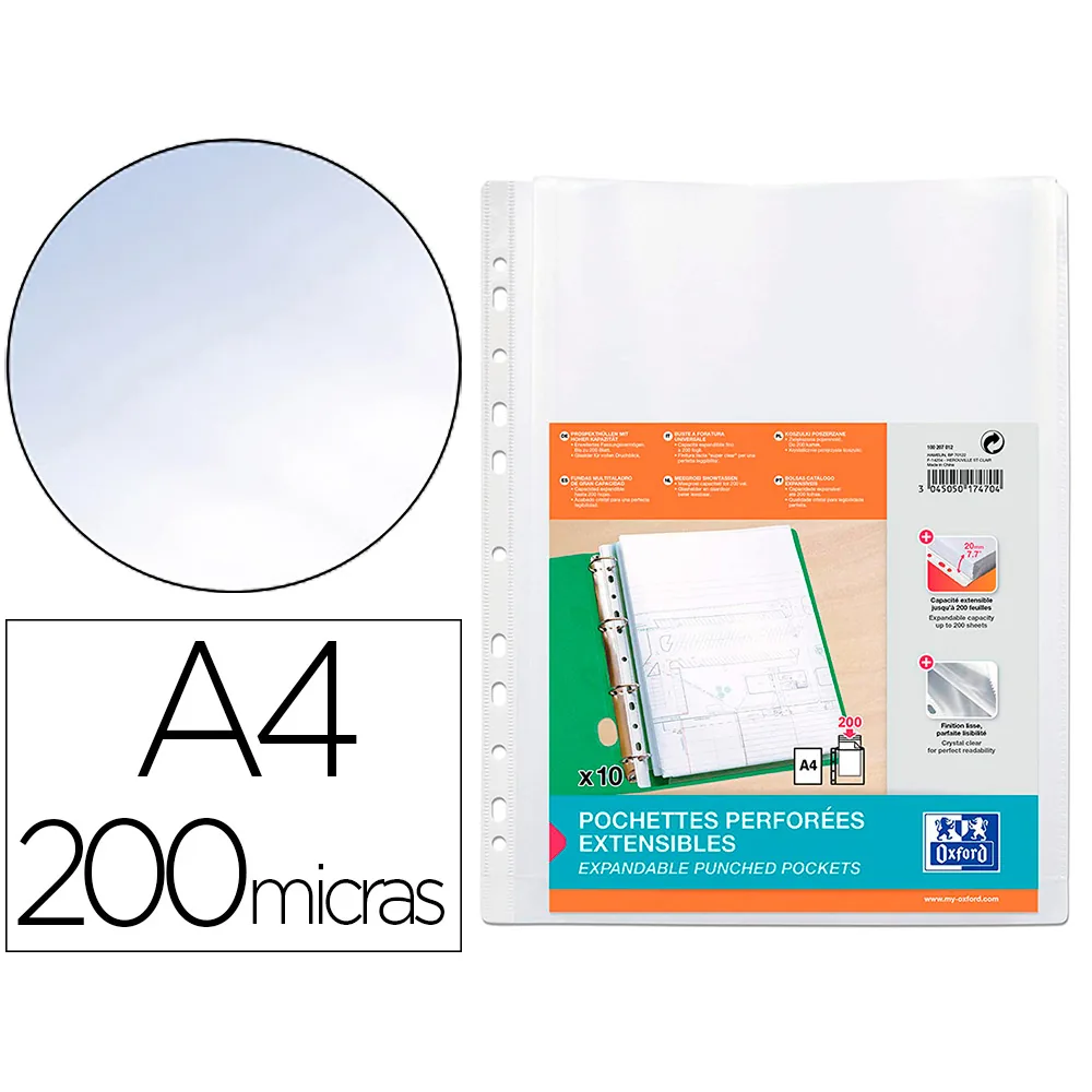 Funda Multitaladro Oxford con Fuelle DIN A4 200 Mc Cristal
