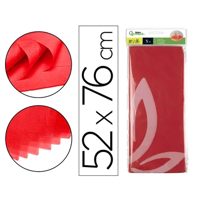 LIDERPAPEL Papel Seda Liderpapel 52X76CM 18G/M2 Bolsa de 5 Hojas Rojo