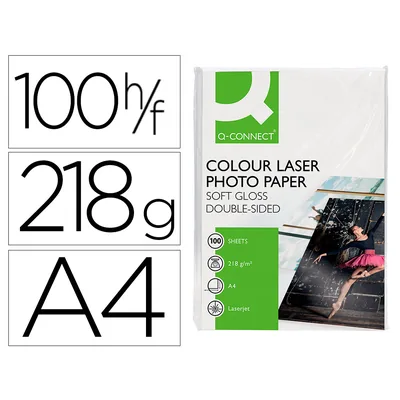 Q-CONNECT Papel Q-Connect Foto Glossy DIN A4 para Fotocopiadoras E Impresoras Laser Paquete de 100 Hojas de 218 GR