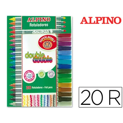 ALPINO Rotulador Alpino Double Double Punta Gruesa y Punta Fina Caja de 20+4 Unidades Colores Surtidos