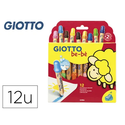 GIOTTO Lapices de Colores Giotto Super Bebe Caja de 12 Lapices Colores Surtidos + Sacapuntas