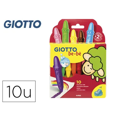 GIOTTO Lapices Cera Giotto Super Bebe Caja de 10 Unidades Colores Surtidos + Sacapuntas