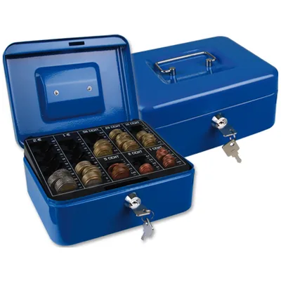 Q-CONNECT Caja Caudales Q-Connect 8" 200X160X90 MM Azul con Portamonedas