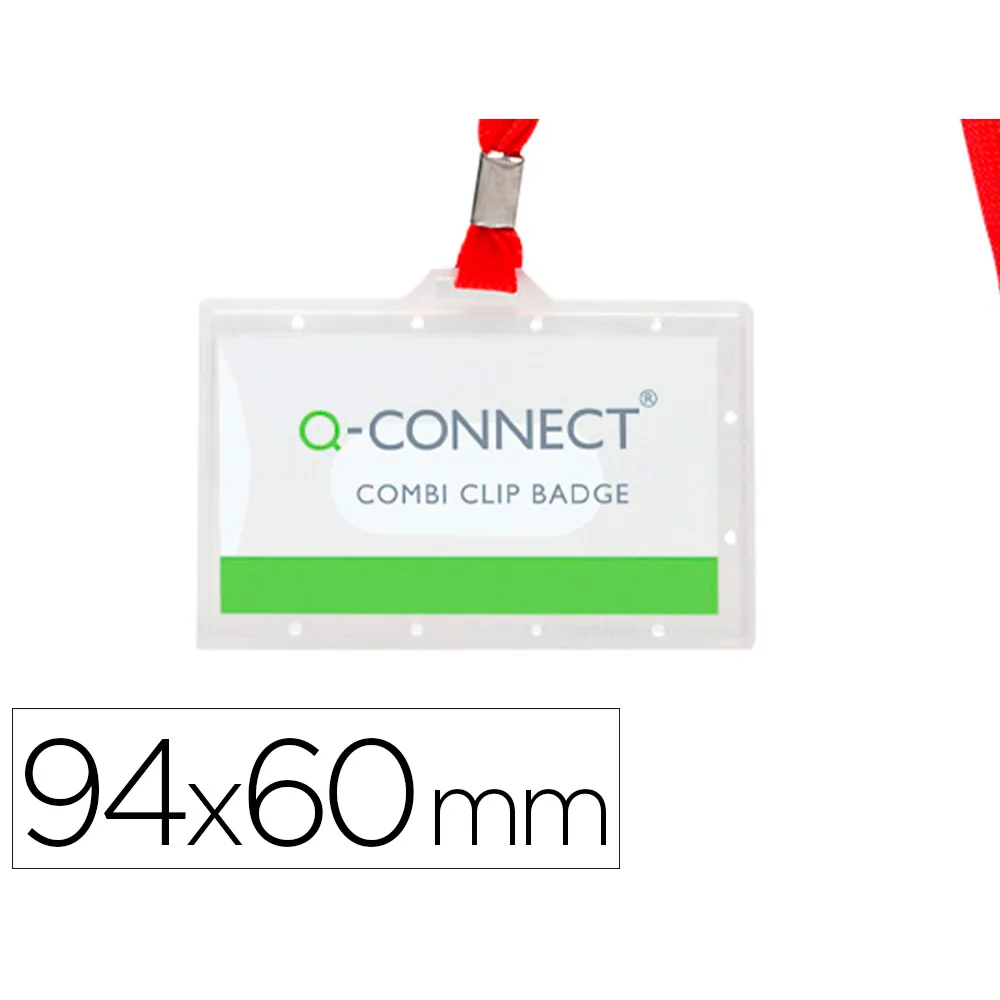 Identificador Q-Connect KF03303 con Cordon Plano Rojo y Apertura Lateral 94X60 MM