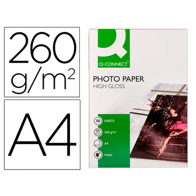 Q-CONNECT Papel Q-Connect Foto Glossy DIN A4 Alta Calidad Digital Photo para Ink-jet Bolsa de 50 Hojas de 260 GR