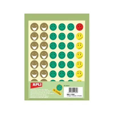 APLI Gomets Escolar Caras Mr Smiley Bolsa de 12 Hojas