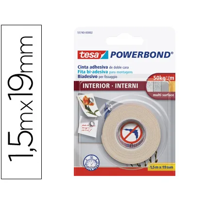 Cinta Adhesiva Doble Cara Tesa para Interiores 1,5 M X 19 MM