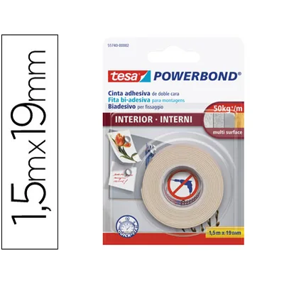 TESA Cinta Adhesiva Doble Cara Tesa para Interiores 1,5 M X 19 MM