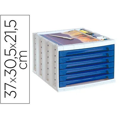 ARCHIVO 2000 Fichero Cajones de Sobremesa Archivo 2000 305X370X215 MM Bandeja Organizadora Superior 6 Cajones Azul Opaco