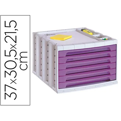 ARCHIVO 2000 Fichero Cajones de Sobremesa Archivo 2000 305X370X215 MM Bandeja Organizadora Superior 6 Cajones Violeta Translucido