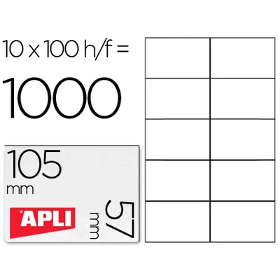 APLI Etiqueta Adhesiva Apli 1278 Tamaño 105X57 MM para Fotocopiadora Laser Ink-jet Caja con 100 Hojas DIN A4
