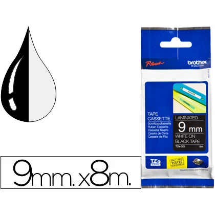 Cinta Brother TZE325 Negro-blanco 9MM Longitud 8 M