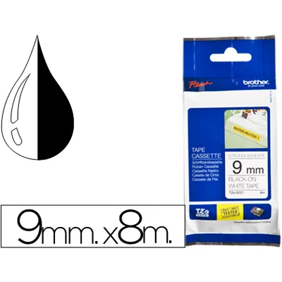 BROTHER Cinta Brother TZE-S221 Blanco-negro 9MM Longitud 8 M Superadhesiva