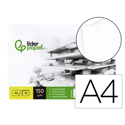 LIDERPAPEL Papel Dibujo Liderpapel 210X297MM 150G/M2 Sin Recuadro Pack de 10 Hojas