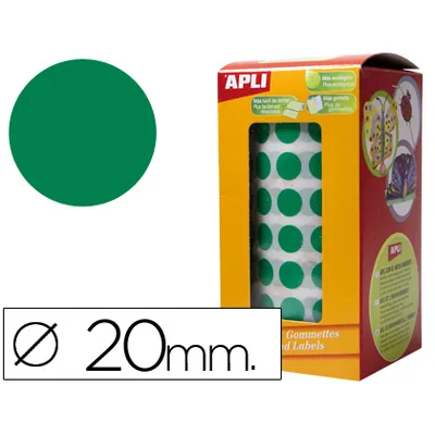 APLI Gomets Autoadhesivos Circulares 20MM Verde Rollo de 1770 Unidades