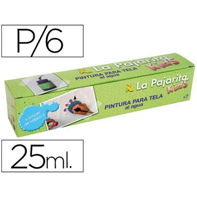 LA PAJARITA Pintura para Tela la Pajarita Kids 25 ML Caja de 6 Unidades Colores Surtidos + Pincel