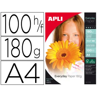 APLI Papel Fotografico Apli Glossy DIN A4 Pack 100 Hojas de 180 GR